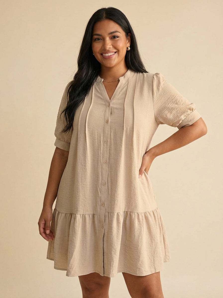 Cream Peplum Button Dress
