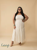 White Smocked Maxi Dress