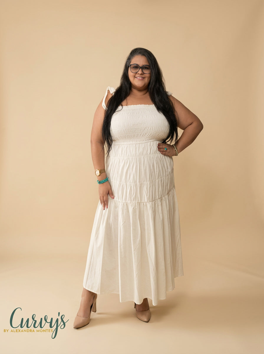 White Smocked Maxi Dress