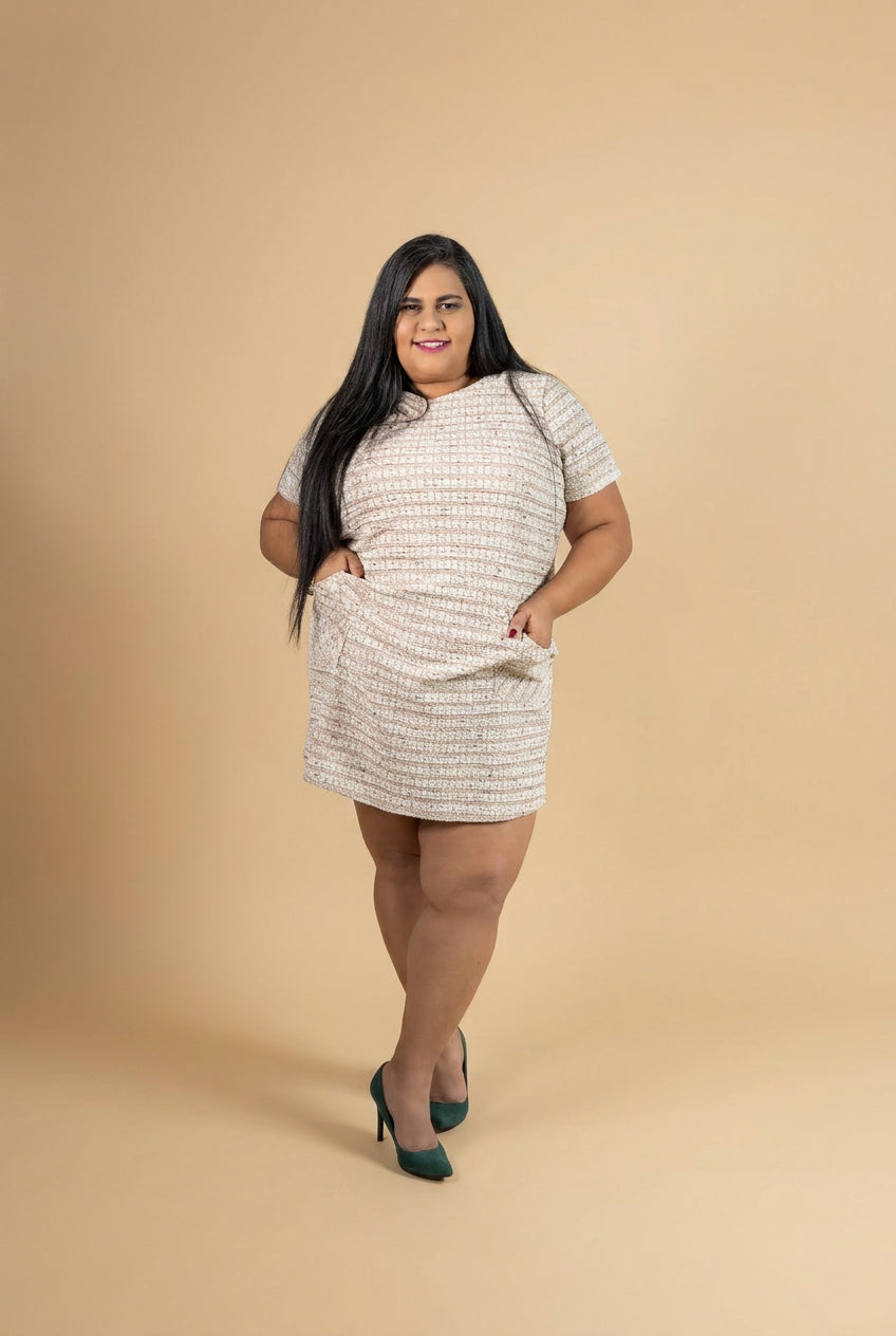 Cream Tweed Mini Dress