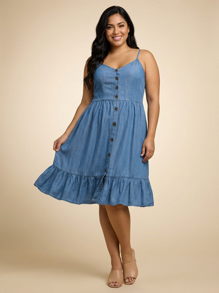 Denim Button-Front Midi Dress