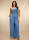 Denim Smocked Jumpsuit