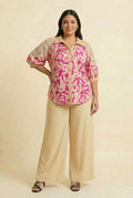 Fuchsia Tropical Lace Shoulder Shirt