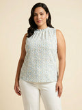 Mint Floral Ruffle Neck Blouse