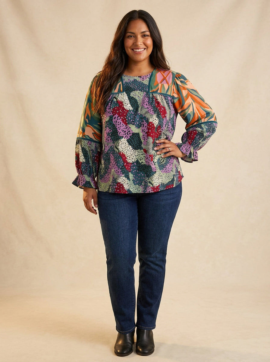 Mixed Print Statement Blouse