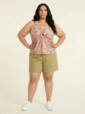 Olive linen shorts - front view