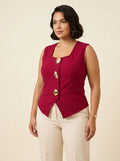 Burgundy Gold Button Vest