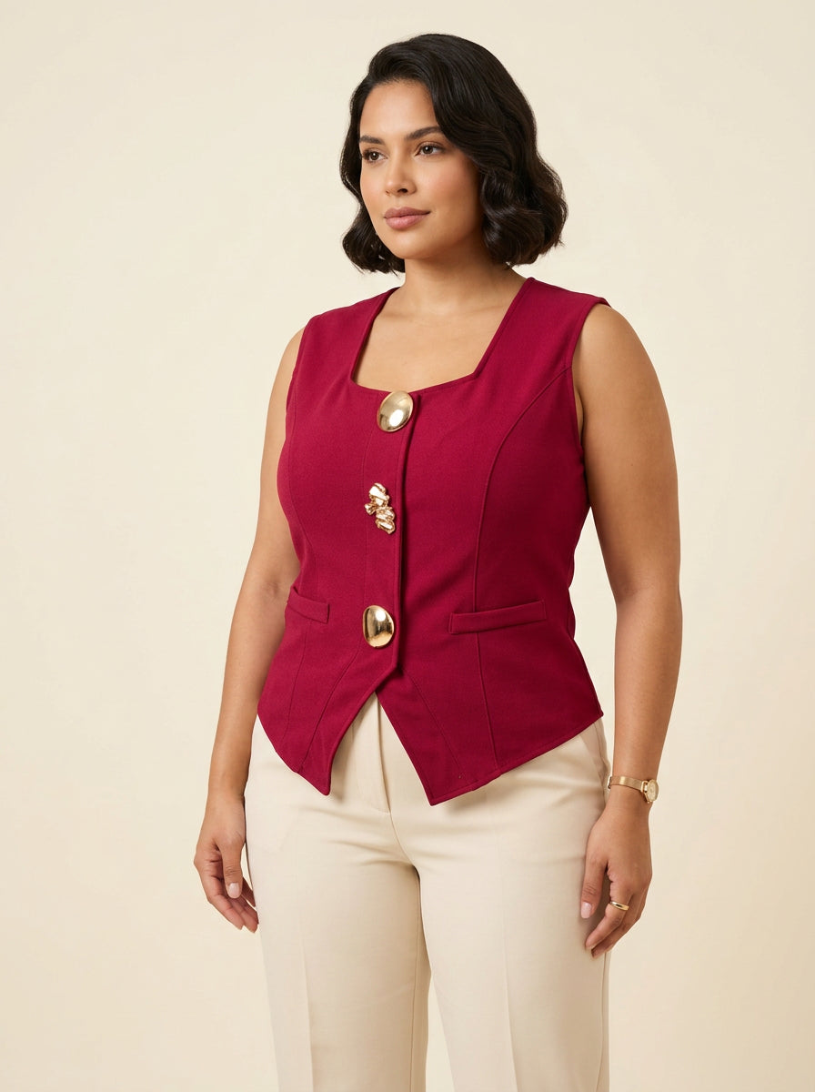 Burgundy Gold Button Vest