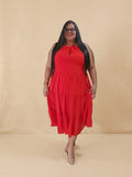 Red Halter Midi Dress