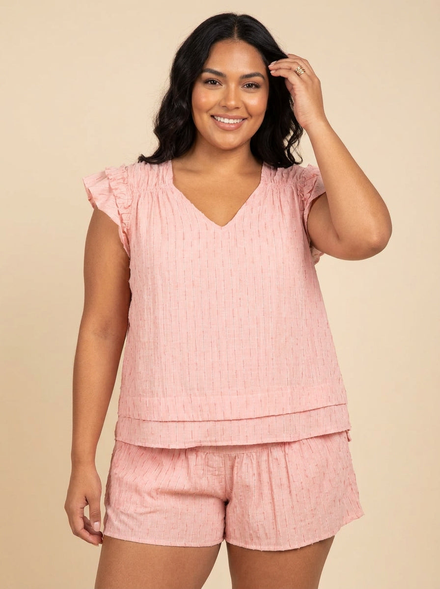 Pink Textured Ruffle Set