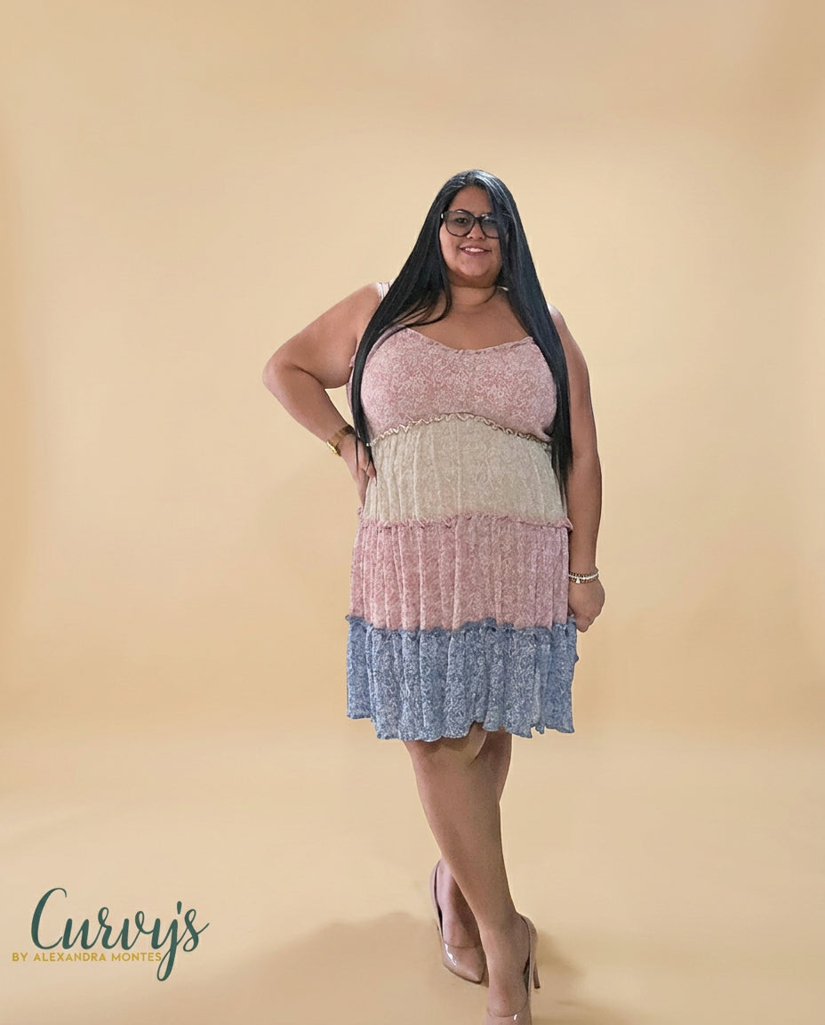 Rose Colorblock Tiered Dress