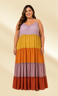 Tiered color block maxi dress plus size