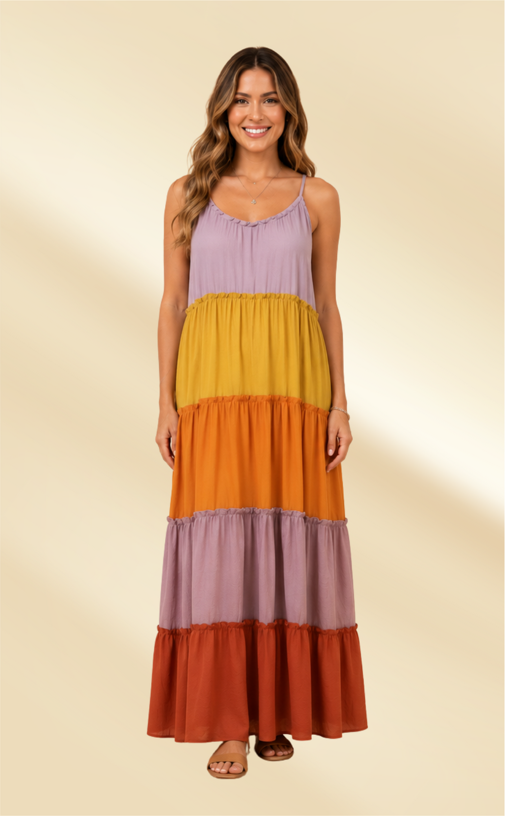 Tiered color block maxi dress