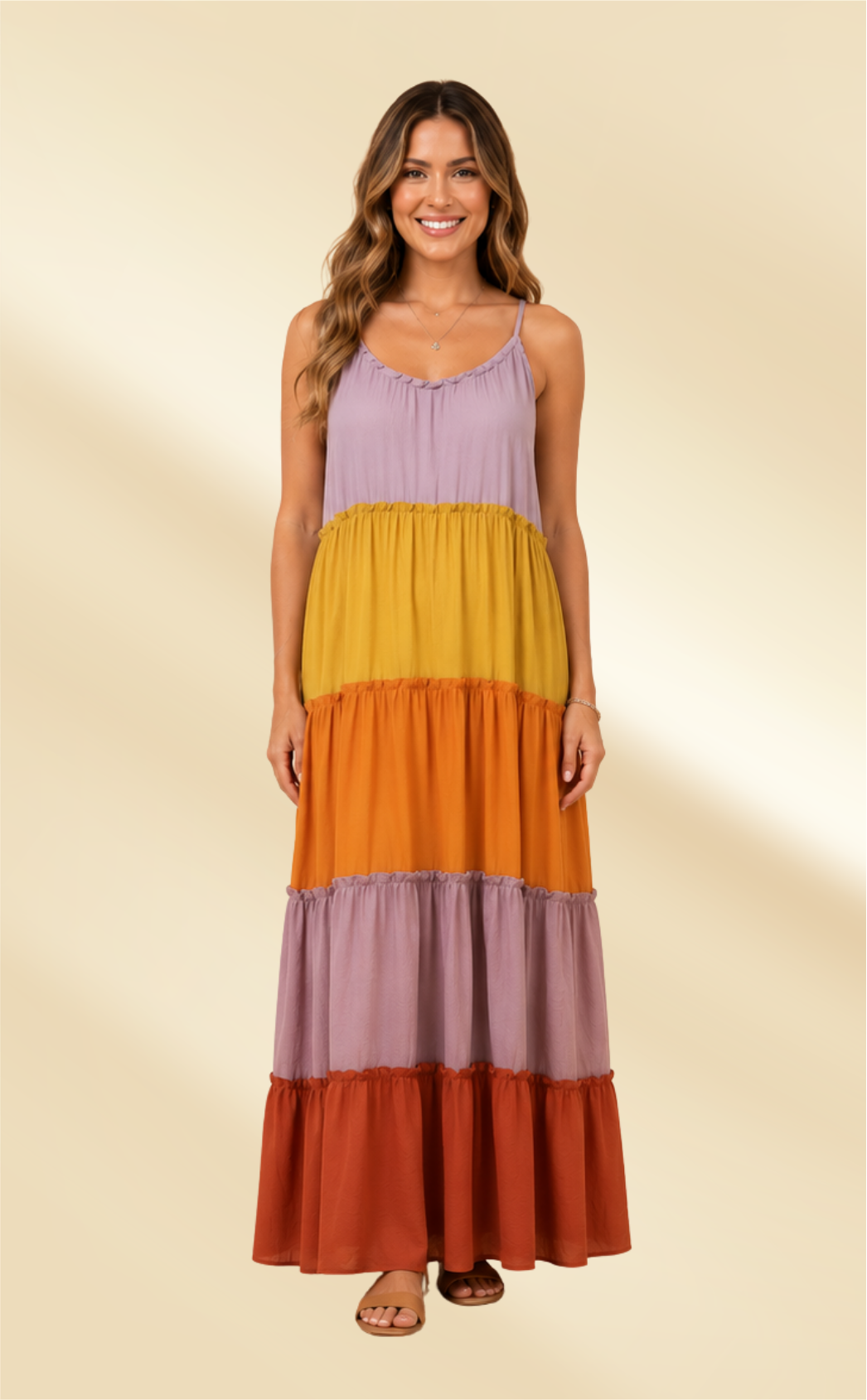 Tiered color block maxi dress